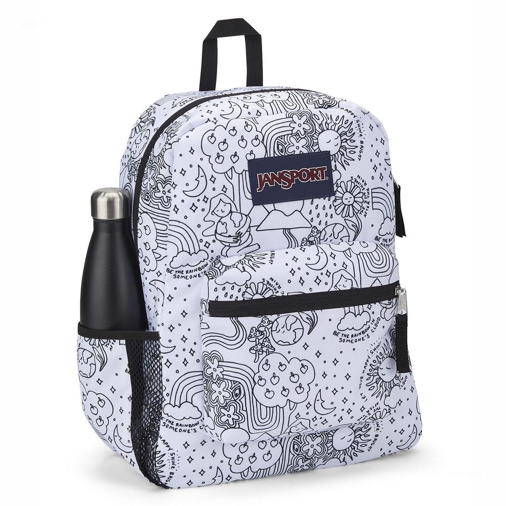 Sac à Dos Scolaire JanSport CROSS TOWN Blanche Noir | USF-48008096